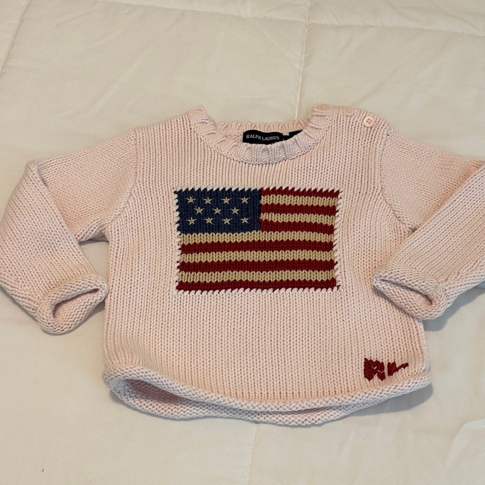 Ralph Lauren Light Pink Sweater with Flag Motif